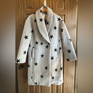 Avec Les Filles Gray Pea Coat with Black Star Pattern